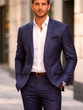 46R Lauren Ralph Lauren Blue Glen-Plaid Soft Wool 2-Piece Suit 36x32 Trousers